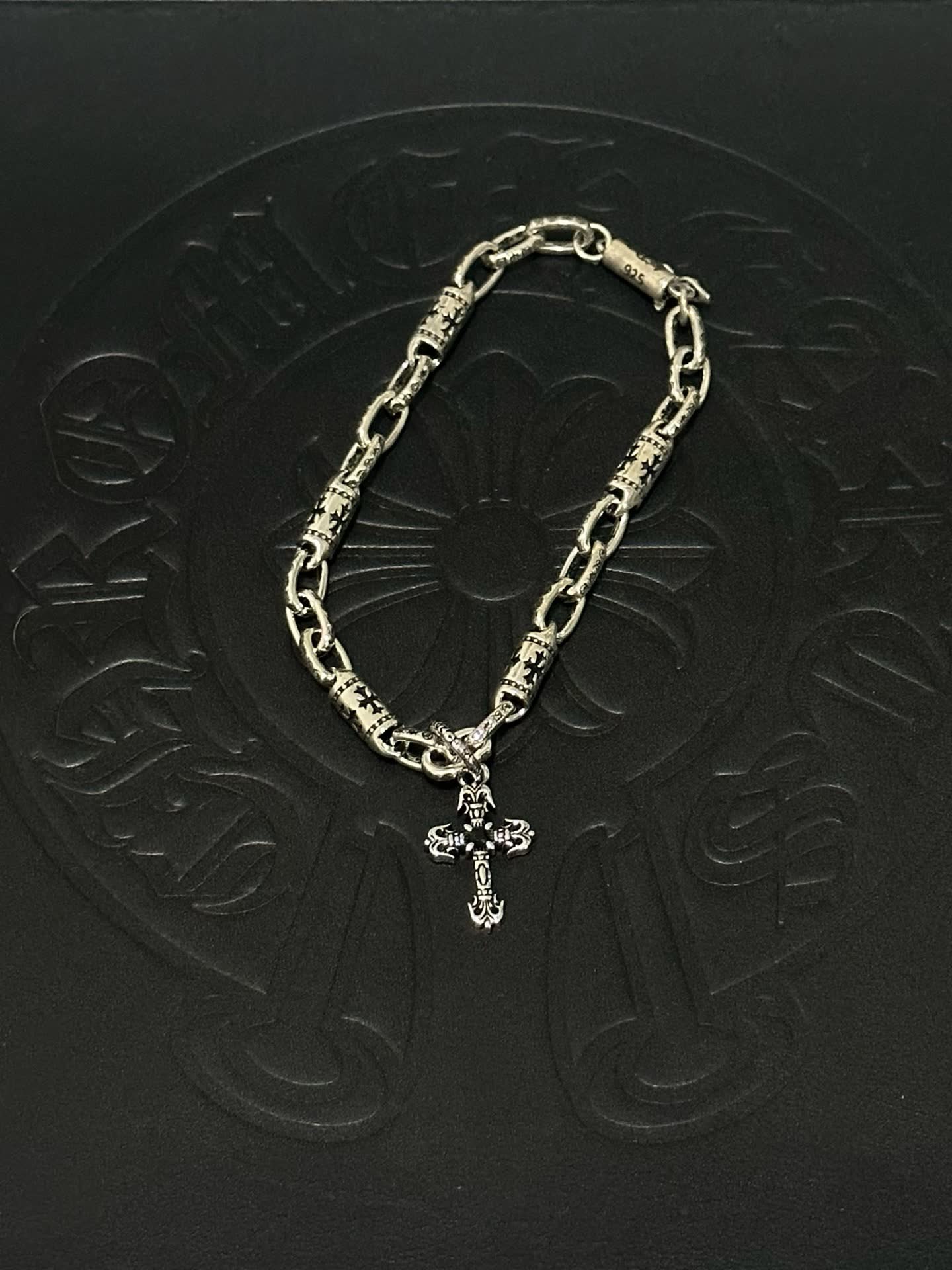 Chrome Hearts 925 Sterling Silver Cross Charm Bracelet